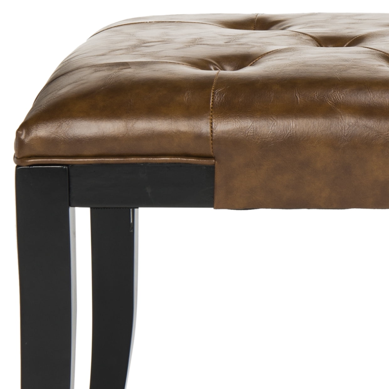 SAFAVIEH Tyler Rustic Curved Leather Tufted Bench, Saddle