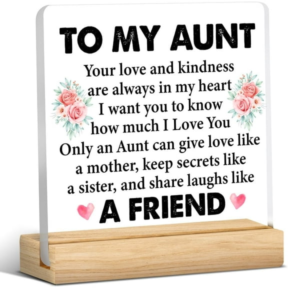 Auntie Gift From Nephew Niece, Best Aunt Gift, Thank You Gift for Aunt, to My Aunt Acrylic Desk Plaque Sign Keepsake (with Wooden Stand) 4x4 Inch