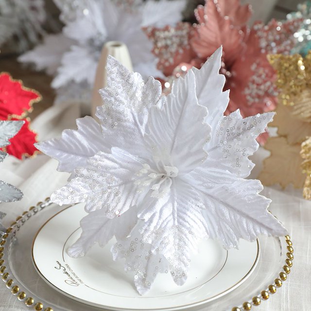 MesaSe Fake Flower Christmas Decoration Create Atmosphere Festive Sparkle-Effect Simulation Flower