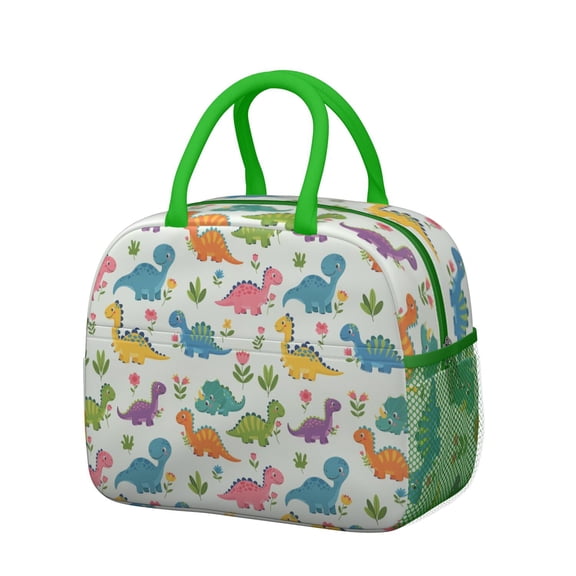 Womens Colorful Dinosaurs Holding Flowers Lunch Box for Work,Insulated Lunch Bag for Women,Loncheras Para Mujer,Leakproof Adult Lunch Bag for Work,Beach,Travel,Picnic,Camping
