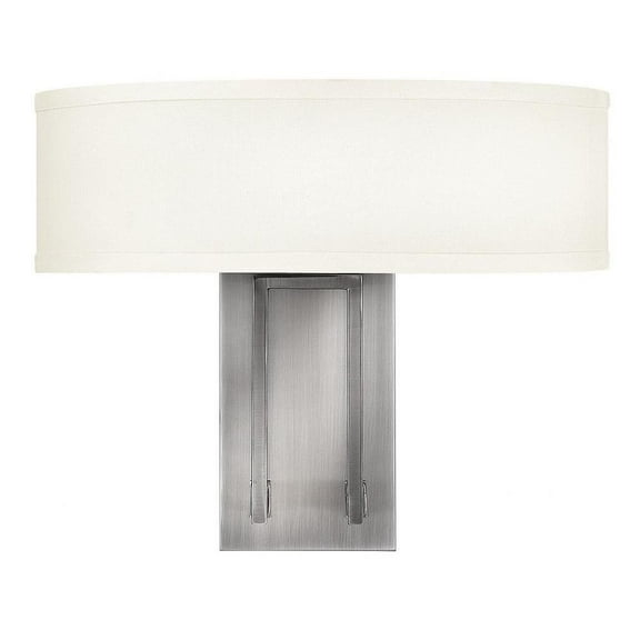 2 Light Mid-Century Modern Metal Wall Sconce with Off-White Fabric Shade-12 inches H By 15 inches W-Antique Nickel Finish Bailey Street Home