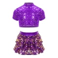 thumbnail image 3 of Niños Niñas porristas Jazz Ballet danza disfraz Top corto de lentejuelas con volantes escalonados falda pantalones cortos Culottes, 3 of 5