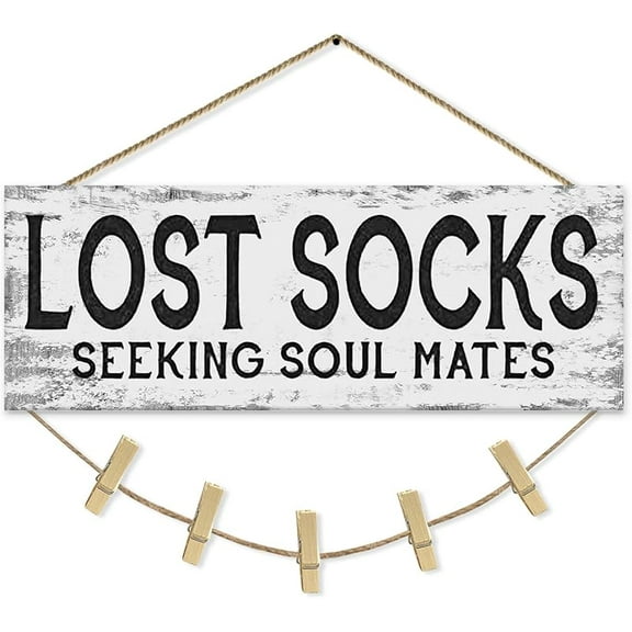 Laundry Sign Wall Decor, Lost Socks Laundry Sign, Rustic Sign Wall Art for Washroom, Bathroom Lost Socks Decorative 6"x14.5"