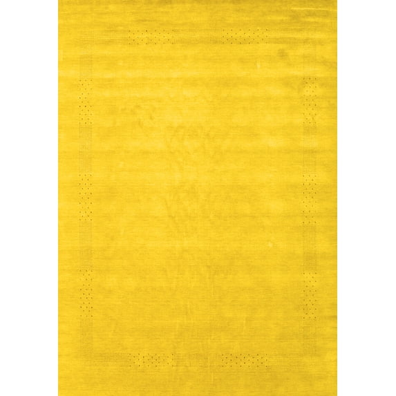 Ahgly Company Machine Washable Indoor Rectangle Solid Yellow Modern Area Rugs, 7' x 9'