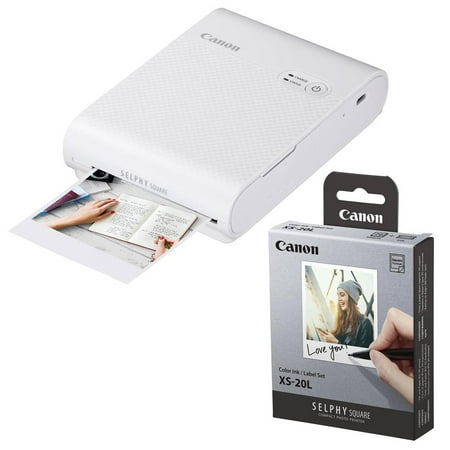 Canon SELPHY Square QX10 Compact Photo Printer, White - With Canon SELPHY Color Ink/ Label set XS-20L 20 (Best Compact Color Printer)