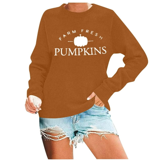 VBARHMQRT Chandail à Capuche Étoile pour Femmes Automne et Hiver Citrouille à la Mode et Confortable Décontracté Imprimé Col Rond Ample à Manches Longues
