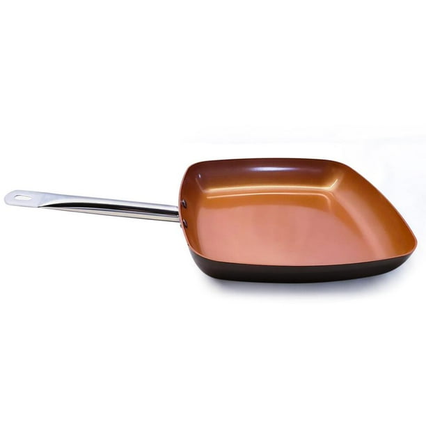 FGY Square Frying Pan 12" Non Stick Coating Ceramic with Stainless Steel Handle, Dish Washer