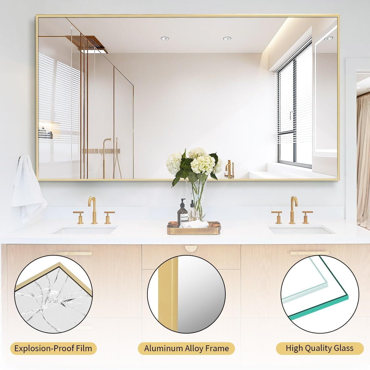 Lumora 76"x 34.1" Rectangular Full Length Mirror Floor Body Mirror with Stand, Gold