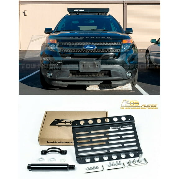 Extreme Online Store Replacement For 2011-2019 Ford Explorer | EOS Plate Version 1 Front Bumper Tow Hook License Relocator Mount Bracket Tow-540 (Mid Size)