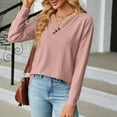 thumbnail image 5 of Besolor Womens Long Sleeve Blouses Fall Casual Loose Fit T-Shirts V Neck Button Decor Solid Color Comfy Tunic Tops, 5 of 7