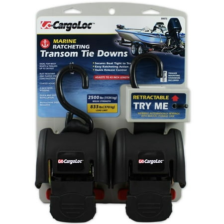 2 Pack Marine Retractable Transom Tie Down 2500lbs Boat Trailer 2 inch Strap