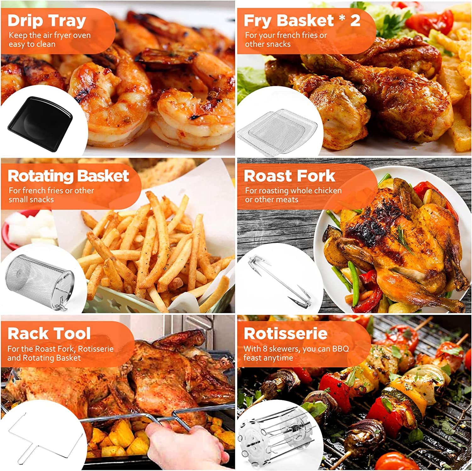 12L Air Fryer Rotary Portable Versatile and Visible Food Control Air Fryer  Oil Free Low Fat Frying Chips for Travel large capacit