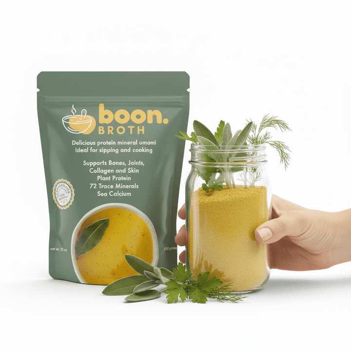 Boon Broth - Savory Plant-Based Soup Powder, High Calcium Broth with 72 Trace Minerals - Ideal for Sipping, Fasting, and The Bone Broth Diet - 30 servings