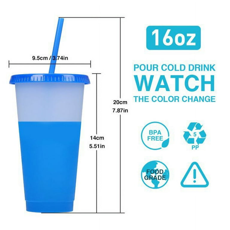 Chainplus 16 oz Color Changing Cups Tumblers with Lids Straws, 6 Pack  Reusable Plastic Cold Cups for Adults Kids, BPA Free, Summer Coffee Tumblers  Party Cup 