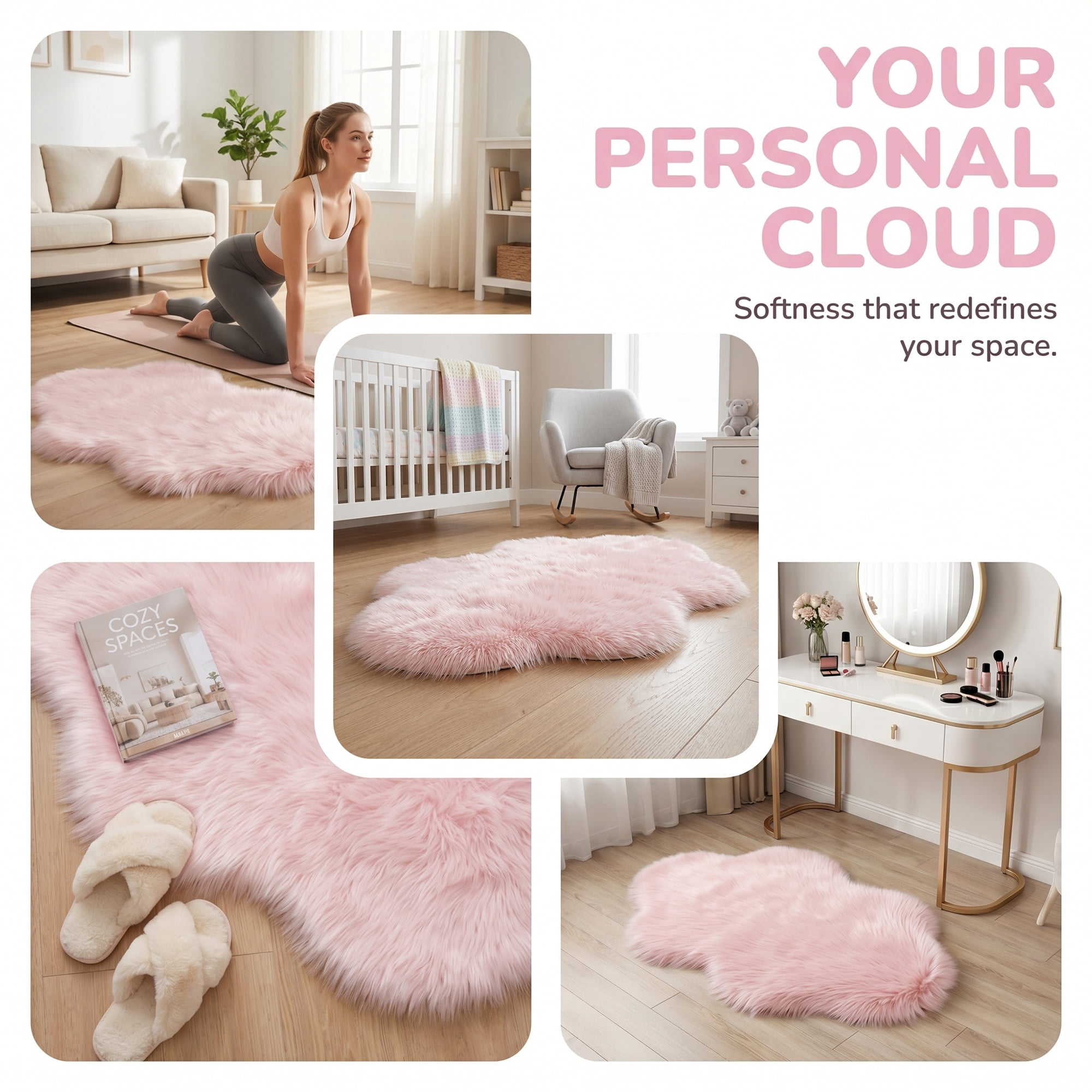 Unique Bargains Soft Shaggy Area Rug Washable Fluffy Bedroom Rug Non Slip 35" x 24" Pink