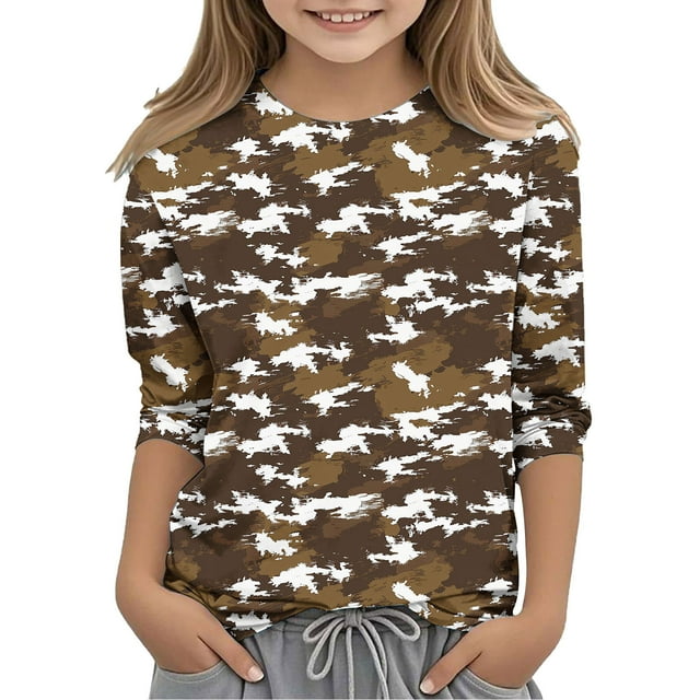 Chemise Fille Décontractée Col Carré Manches Longues Hauts Automne Hiver pour Filles 3-12 Ans T-Shirt Col Rond