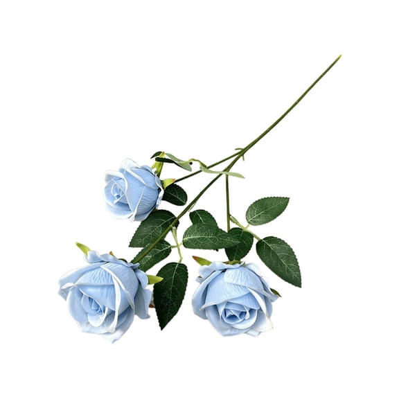 Artificial 3-Head Rose Flower, Oimcto Realistic Rose Silk Rose Head Flower for Diy Bouquets, Centerpieces and Vase Fillers, Wedding Arrangements, Hotel and Home Decor Decoration, Blue
