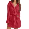 thumbnail image 2 of RXIRUCGD Femmes Couleur Douce Manches Longues Col en V Hiver Ceintures Poches Molleton Faux Velours Tenue de Nuit Robe Chemises de Nuit( Rouge, Taille:m ), 2 of 7