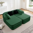 thumbnail image 3 of 77.2" Teddy Fabric Sofa No Assembly, 32D High Density Sponge Boneless, Fluffy Comfy with double Chaises Sleeper, Contrast color Symmetrical aesthetics, for Living Room, Green, 3 of 9