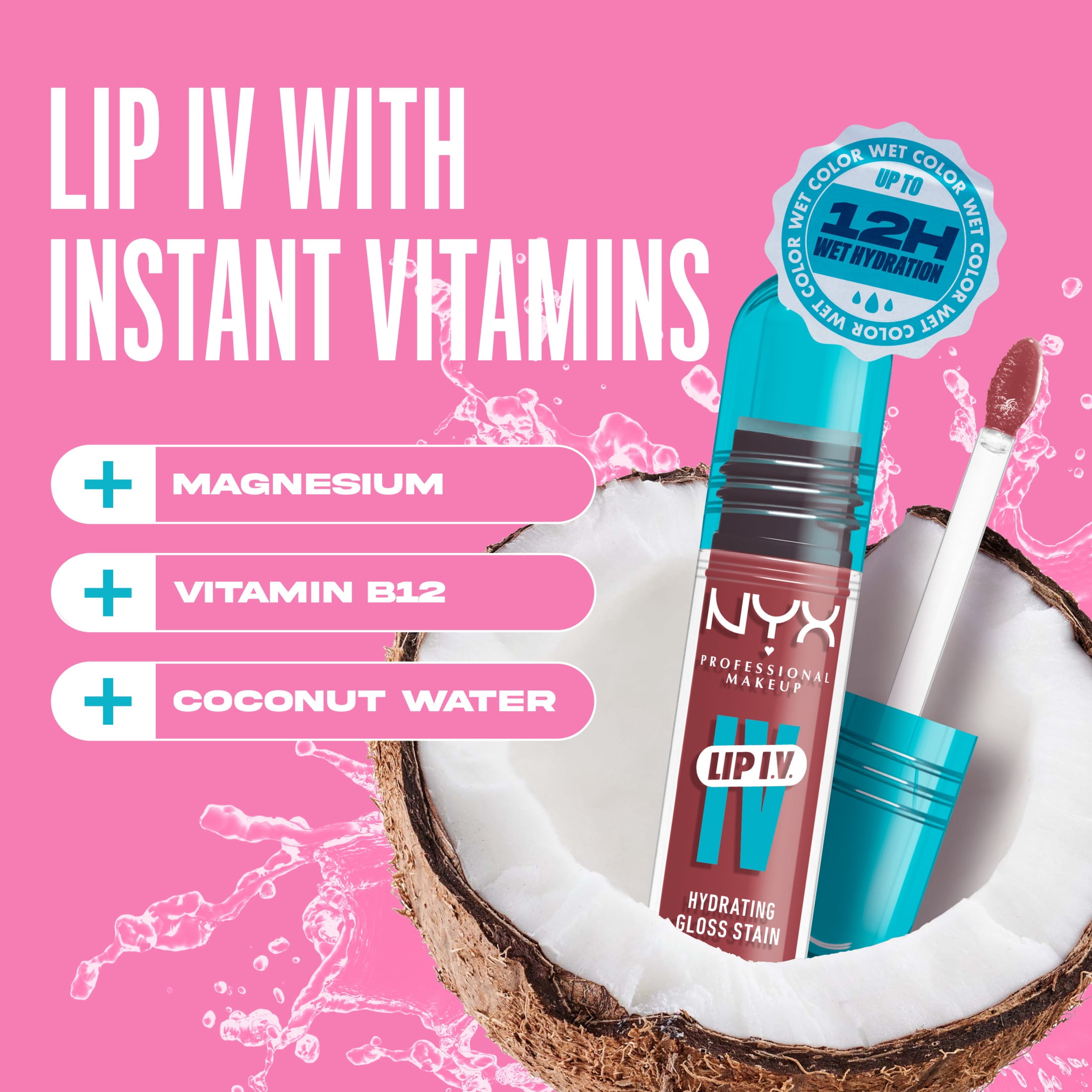 NYX Professional Makeup Lip IV Hydrating Lip Oil & Stain with Coconut Water, Petal Pourin, 0.16 fl oz