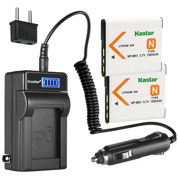 Kastar 2-Pack NP-BN1 Battery and LCD AC Charger Compatible with Sony Type N Battery, BC-CSN BC-CSNB Charger, Sony Cyber-shot DSC-WX100, Cyber-shot DSC-WX150, Cyber-shot DSC-WX200, Cyber-shot DSC-WX220