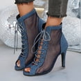 thumbnail image 2 of Modisza Women's Mesh Heels Sandals Open Toe High Heeled Pumps Trendy Lace Up Summer Boots Buckles Strap Party Stiletto Shoes Blue size 6.5, 2 of 5