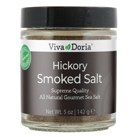 Viva Doria Hickory Smoked Sea Salt, Hickorywood Smoked Salt, Fine Grain, 5 oz glass jar