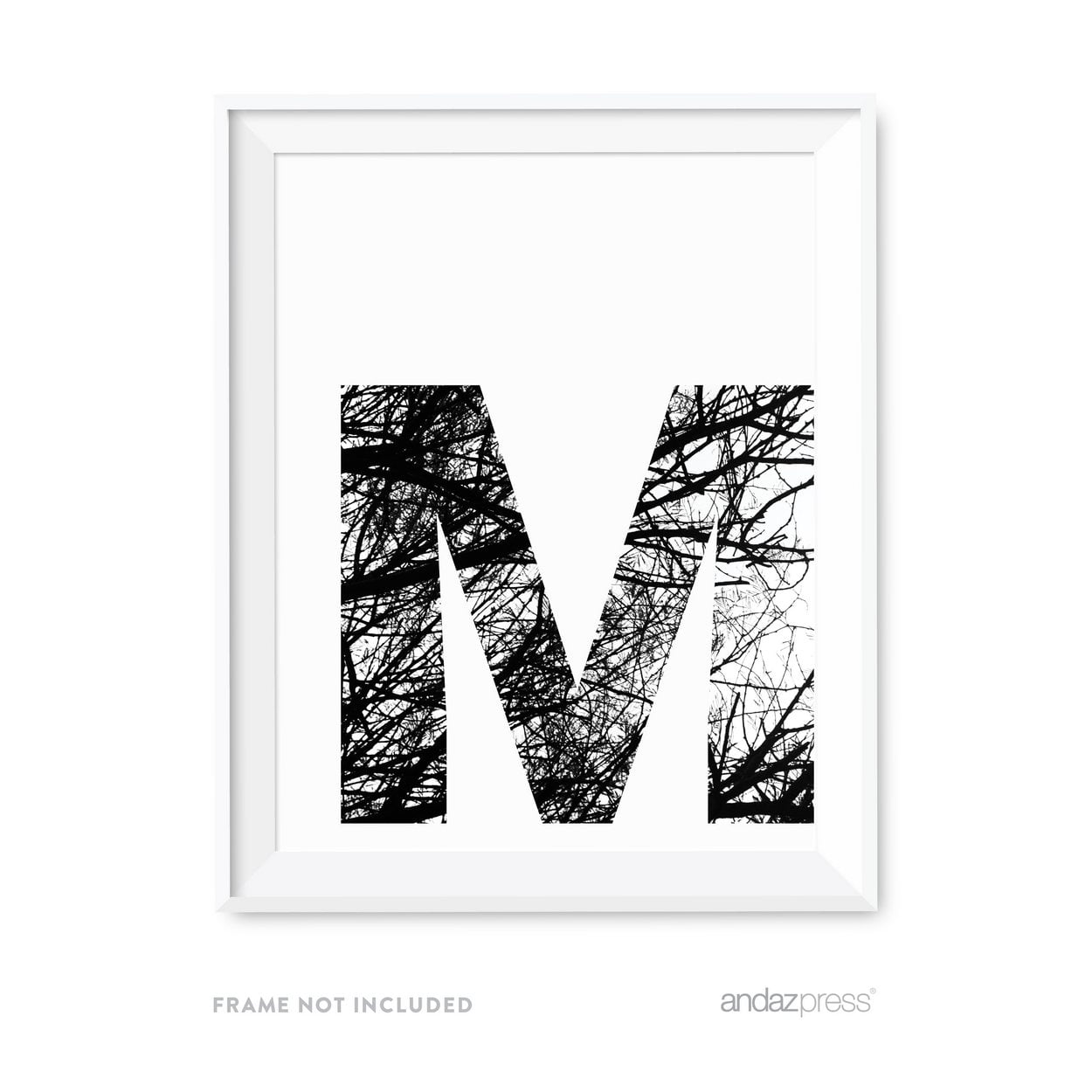 M Monogram Wall Art Letters, Black and White Tree Branches - 0
