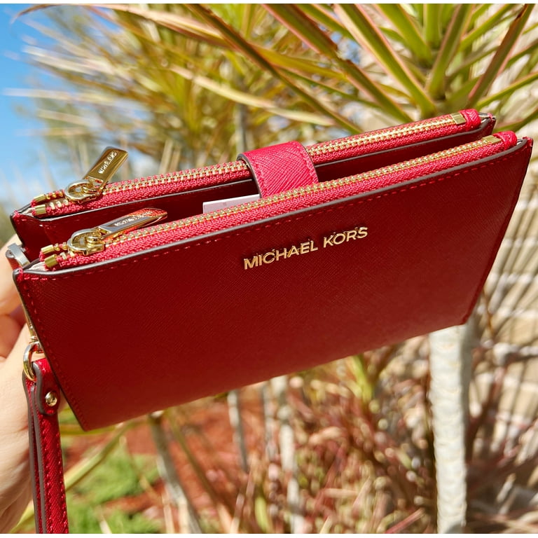 Michael Kors Jet Set Double Zip Phone Wristlet Brown Signature MK