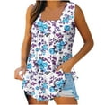 thumbnail image 2 of Summer Saving Wycnly Womens Tank Tops Trendy Pleated Swing Breathable Comfy Tunic Tank Tops Summer Fashion Flowers Print Square Neck Sleeveless Shirts Blouse Blue XXL, 2 of 5
