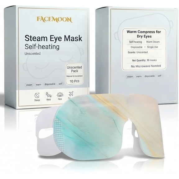 FACEMOON Self Heating Steam Eye Mask – 10 Count, for Dry Eyes, Warm Compress, Comfort | No Microwave Needed, Travel Ready, Odorless