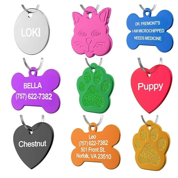 Pet ID Tag Custom for Dog Cat Personalized | Many Shapes and Colors to Choose from | Made in USA | Strong Anodized Aluminum (Heart Silver, Large)