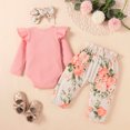 thumbnail image 5 of Odeerbi Infant Two-piece Set Baby Infant Girls Bow Outfits Flowers Print Ruffle Cotton Clothes Toddler Kids Bow Three-piece Outfit Pink, 5 of 9