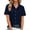 Navy, variant on HAiming Plus Size Button down Shirts for Women Collared Short Sleeve Casual Solid Color Trendy Tops Summer Vacation Going out Tops