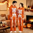 thumbnail image 2 of Adult Halloween Relaxed‑Fit One‑Piece Jumpsuit, Hooded Full‑Body Skeleton Pattern Long Sleeve Couple Loungewear, 2 of 8