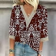 thumbnail image 2 of Dreluolixuan Womens Casual Tops 3/4 Sleeves Tees V Neck Blouses Graphic Vintage Shirts Lace Trim Patchwork Pullover Casual Summer Vacation 2024 Fashion Trendy Clothing Red XL, 2 of 5