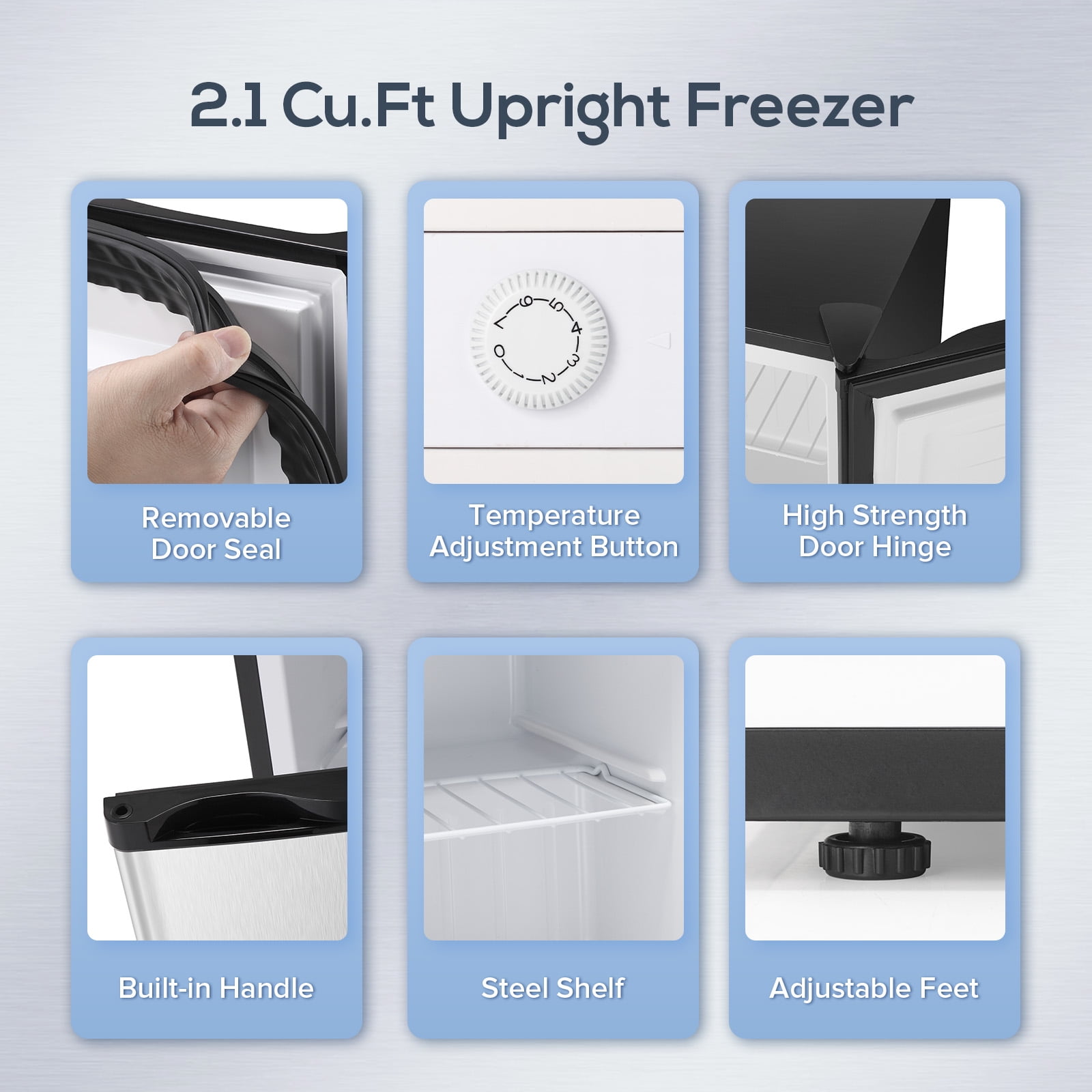 Auseo Mini Freezer Countertop, Energy Saving 2.6 Cu.ft, Single Door Compact Upright Freezer with Reversible Door for Home/Office/Kitchen-Silver