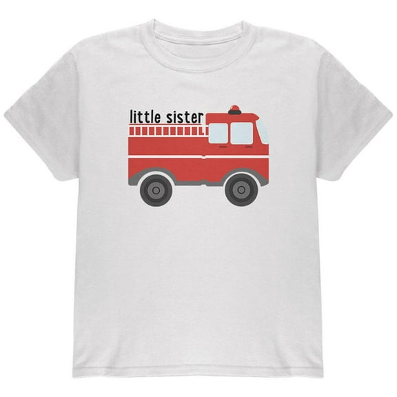 Little Sister Fire Truck Youth T Shirt White Youth X-SM