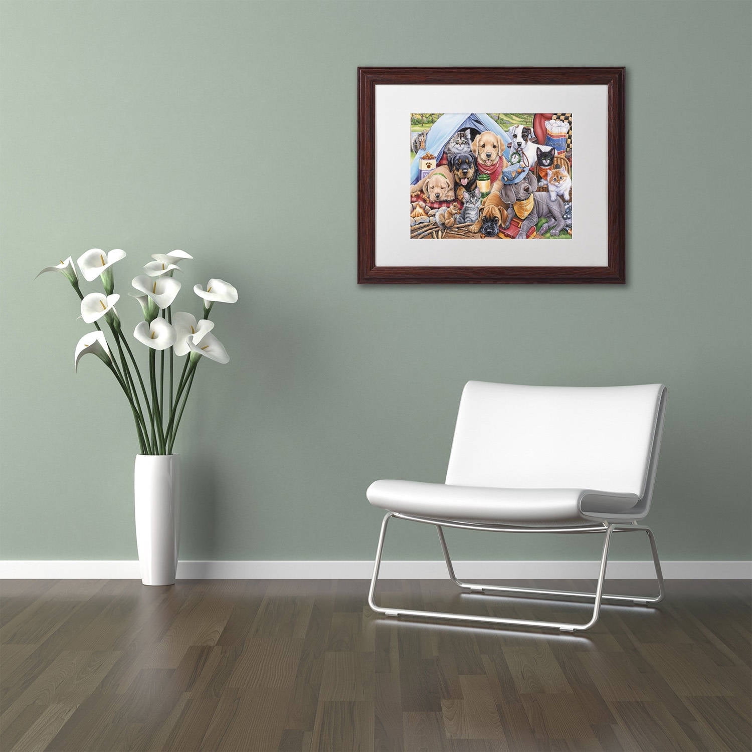 Trademark Fine Art 'Camping Buddies' Canvas Art by Jenny Newland, White Matte, Wood Frame