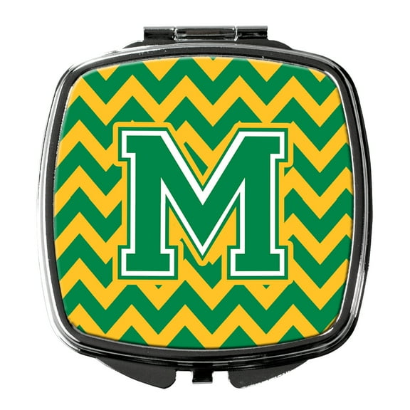 Letter M Chevron Green and Gold Compact Mirror CJ1059-MSCM