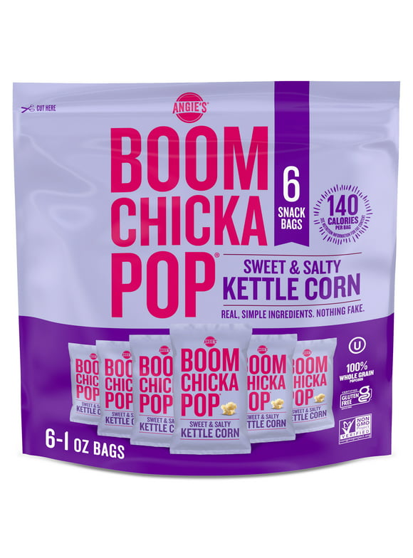 Angie's BOOMCHICKAPOP Sweet & Salty Kettle Corn, 1 oz Pre-Popped Popcorn Bags, 6 Count
