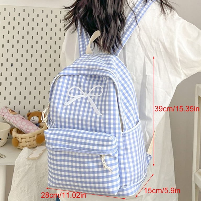 Japanese Style School Bag Large Capacity Bowknot Checkered  display picture 1