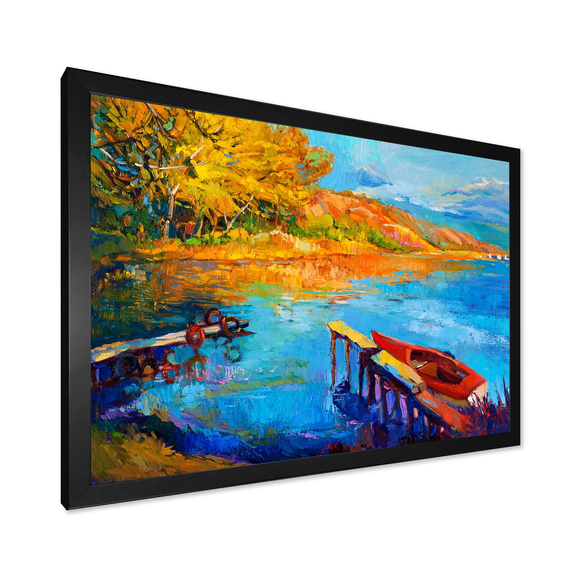 Designart 'The Lake At Sunset Evening Glow II' Lake House Framed Art Print