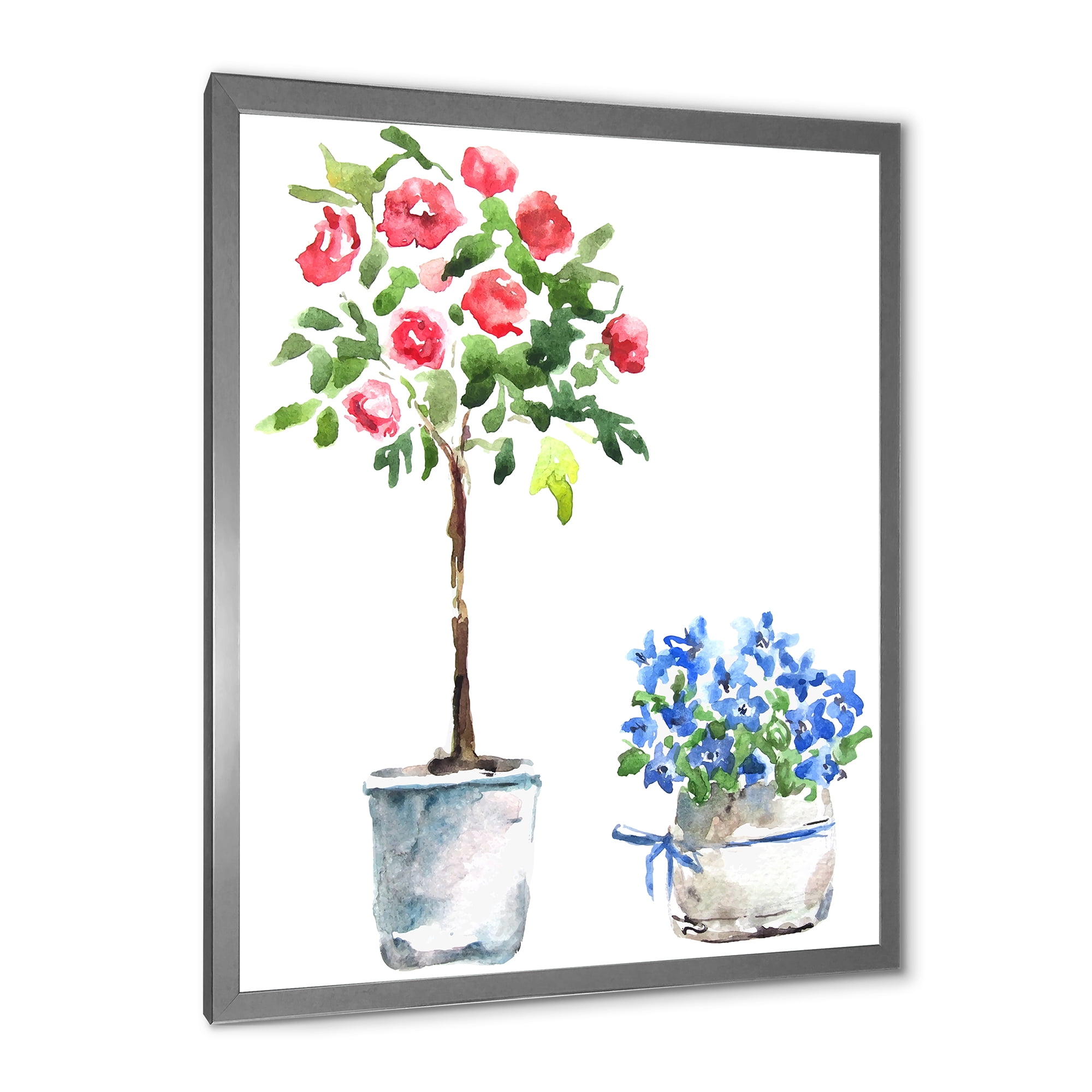 Designart 'Red and Blue Houseplants' Traditional Framed Art Print