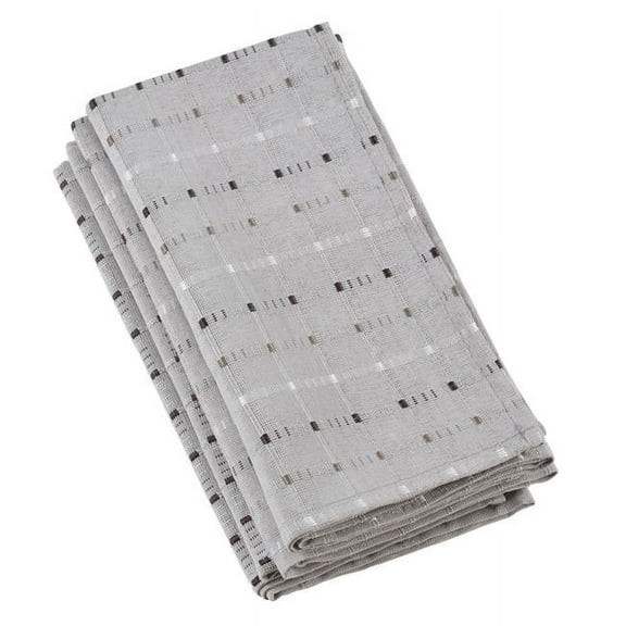 SARO Stitched Line Design Cotton Blend Napkins Grey - Set of 4