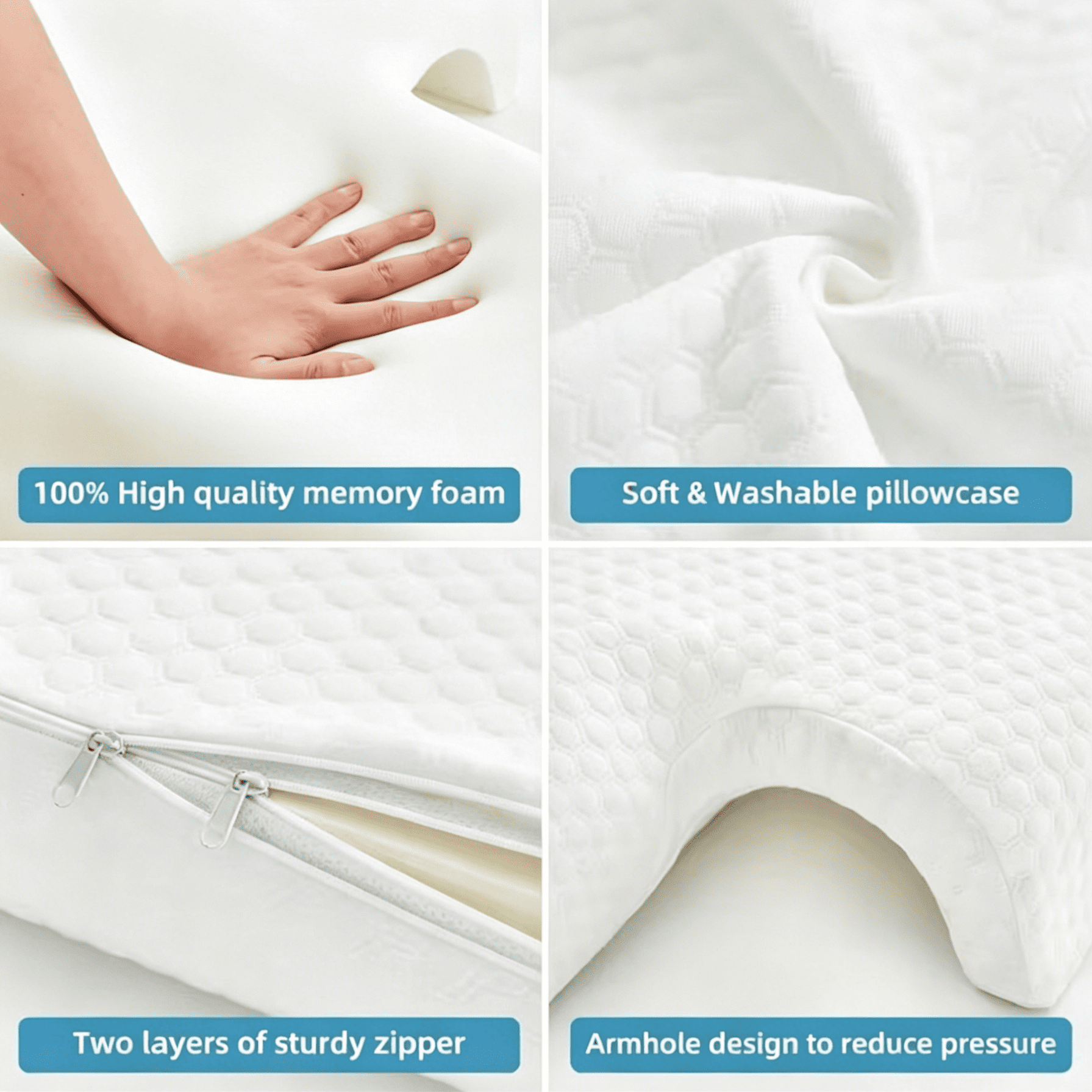 Oaskys Ergonomic Arched Hug Pillow, Double Couple Cuddle Pillow, Memory Foam Arm Rest Sleeping Pillow, No Hand Pressure Design for Comfortable Sleep