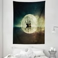 thumbnail image 1 of Ocean Tapestry, Vintage Old Ship on Sea Moonlight Starry Night Sky Adventure Journey Theme, Wall Hanging for Bedroom Living Room Dorm Decor, 60W X 80L Inches, Umber Dark Blue White, by Ambesonne, 1 of 2