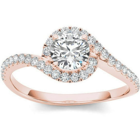 3/4 Carat T.W. Diamond Bypass Halo 14kt Rose Gold Engagement Ring