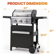 Segmart 3 Burner BBQ Propane Gas Grill, Stainless Steel 27,000 BTU Patio Garden Barbecue Grill with Side Tables, Hanging Basket & Thermometer, Perfect for Camping, Outdoor Cooking