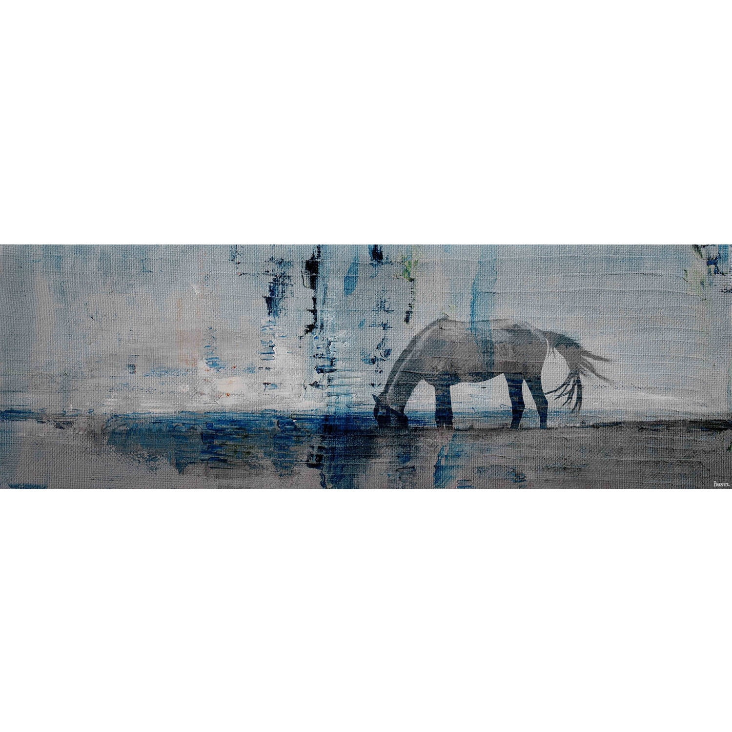 Parvez Taj Horse Grazing Blue Canvas Wall Art